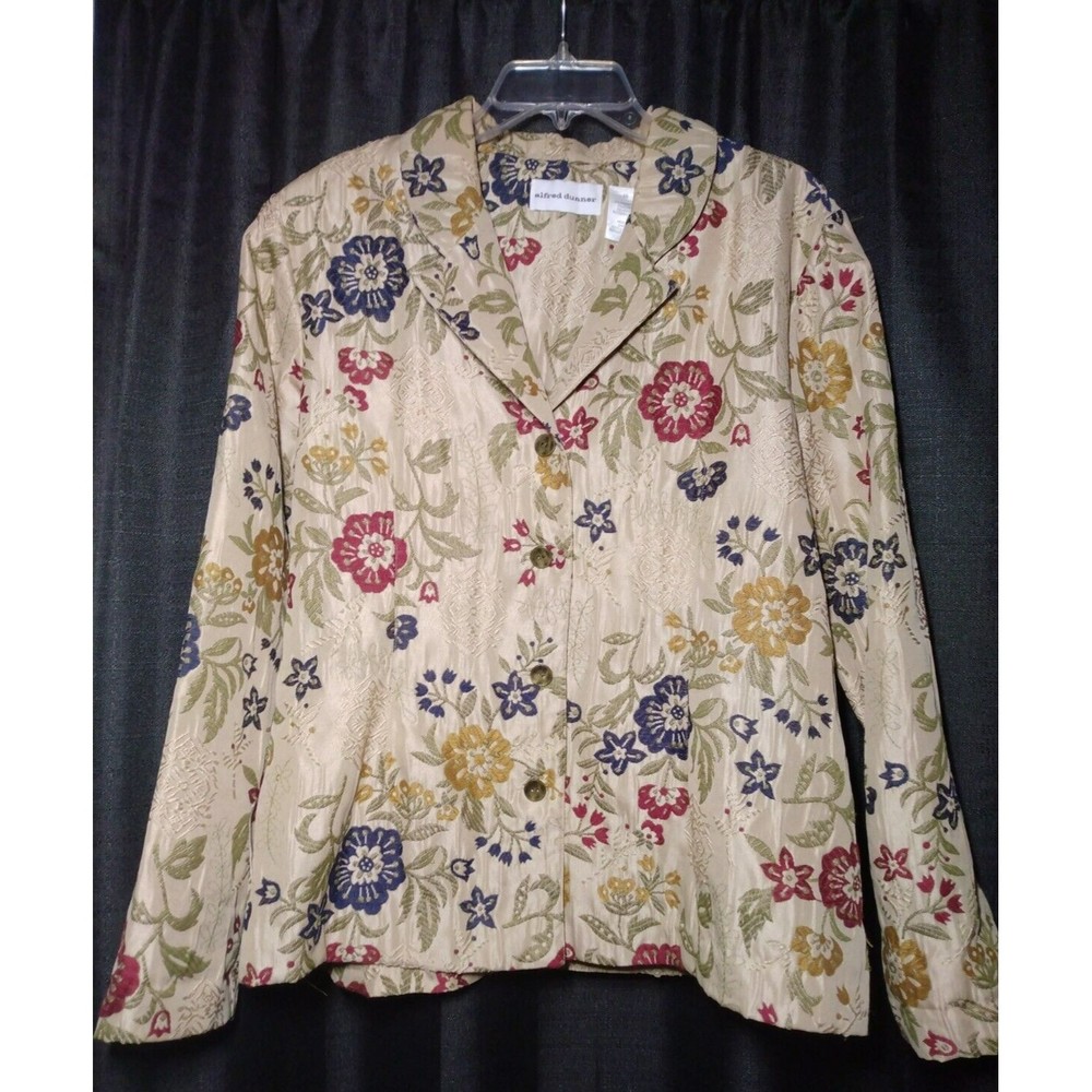 Alfred Dunner Women's Blazer Plus Size 16 ( Tan with Embroidery Flowers) Button